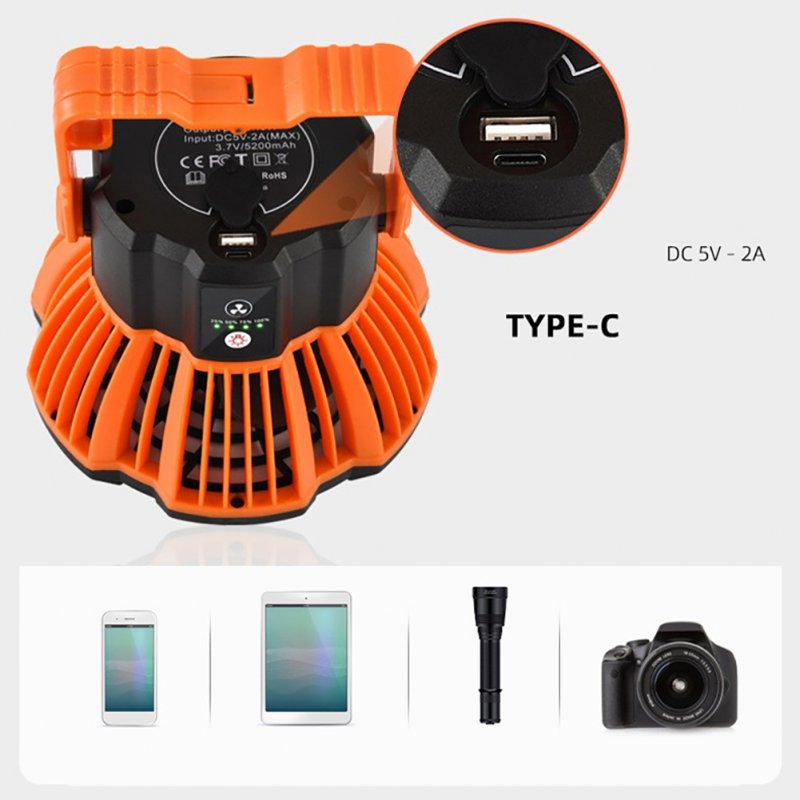 2-in-1 Outdoor Camping Remote Control Fan with Lamp 3 Speed Settings 3 Brightness Levels Usb Charging Office Fan 