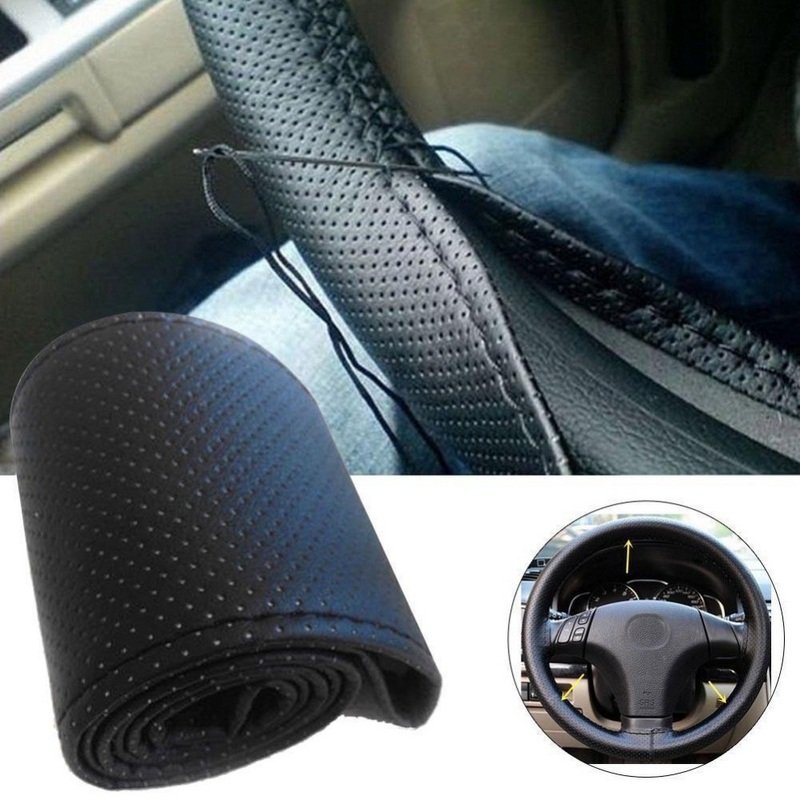 Hand Sewing Steering Wheel Cover Microfiber Leather Sweat-absorbent Breathable Car Steering Wheel Cover Beige_36cm