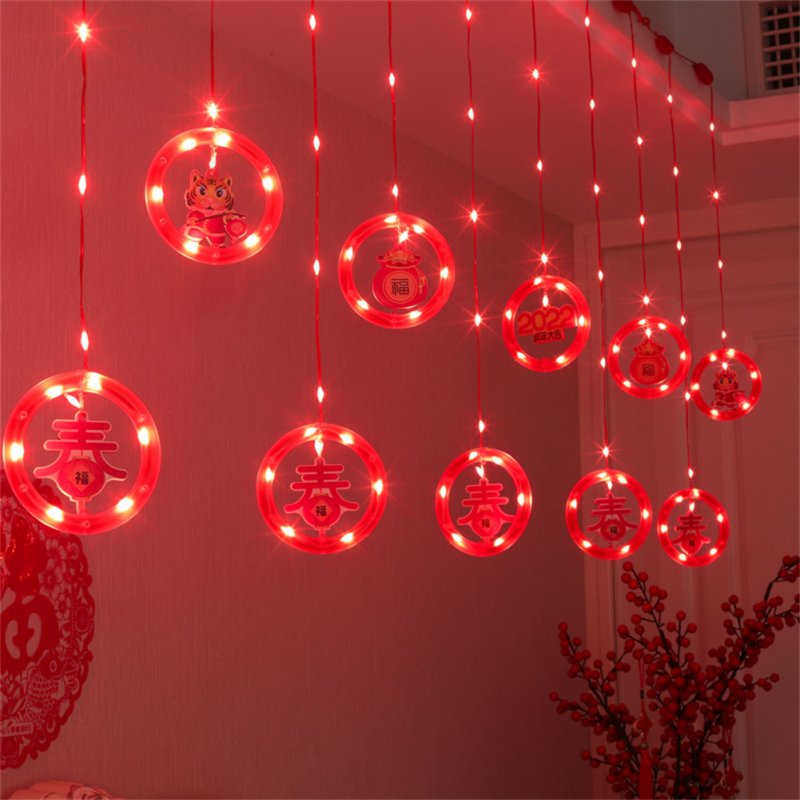2022 Chinese New  Year  Lamp  String Wishing Ring Fu Character Lantern Icicle Led Flashing Light String Usb Remote 