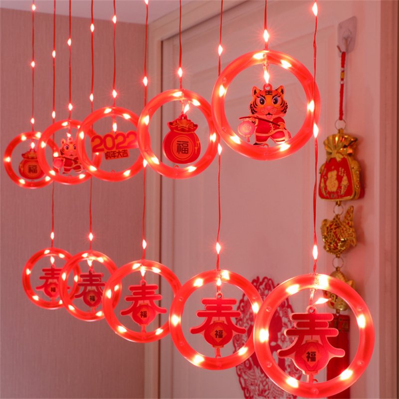 2022 Chinese New  Year  Lamp  String Wishing Ring Fu Character Lantern Icicle Led Flashing Light String Usb Remote 
