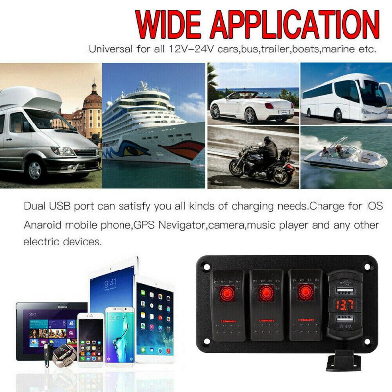 Rocker  Switch  Panel 12v-24v Dual USB + Voltage Digital Display Modification Parts For Car Boat 