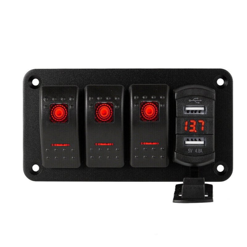 Rocker  Switch  Panel 12v-24v Dual USB + Voltage Digital Display Modification Parts For Car Boat 