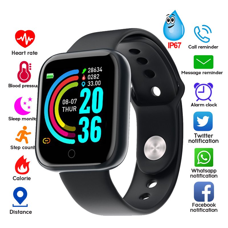 Y68 Smart Watch Waterproof Bluetooth Sport SmartWatch Support for iPhone Xiaomi Fitness Tracker Heart Rate Monitor Built-in 150mAh Battery USB Charging 
