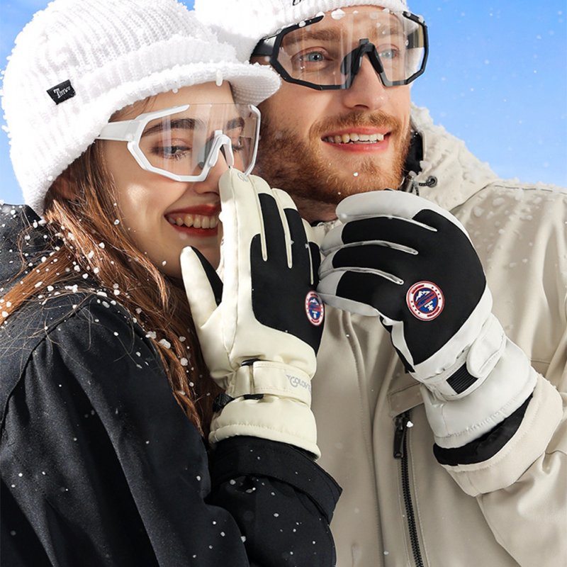 1 Pair Men Women Outdoor Ski Gloves Windproof Waterproof Non-slip Touch Screen Winter Warm Gloves SK28 Light Grey
