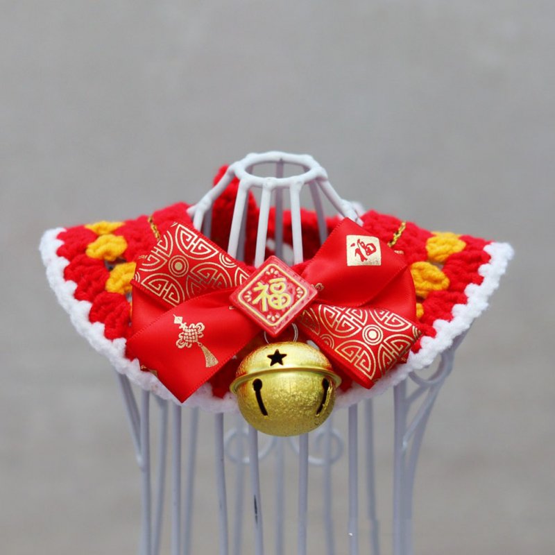 Pet Knitted Wool Collar Chinese New Year Spring Festival Decorative Collar for Cats Dogs Bow Collar M