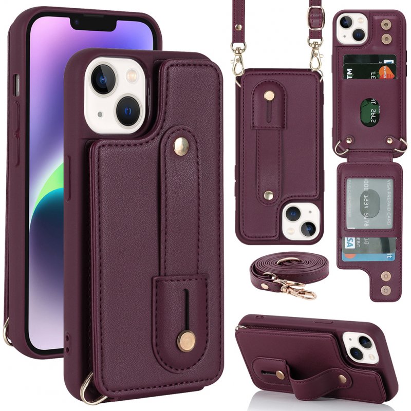 Mobile Phone Case For Iphone14 S23 A54 Leather Case With Wristband Kickstand Card Holder Strap black 14 pro