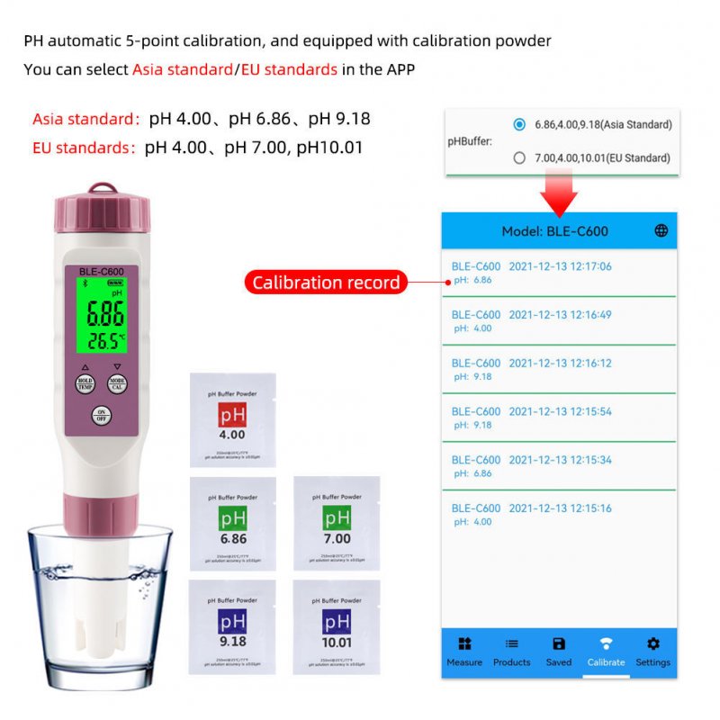 C600 7-in-1 Water Quality Test Pen Portable Ph/tds/ec/orp/salinity /s.g/temperature Bluetooth Tester