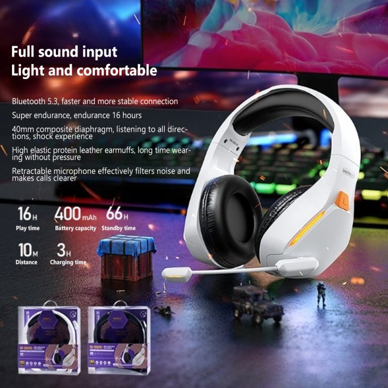 REMAX Rb-680hb Head-Mounted Gaming Headphone Wireless Bluetooth Noise Reduction Music Call Headset White