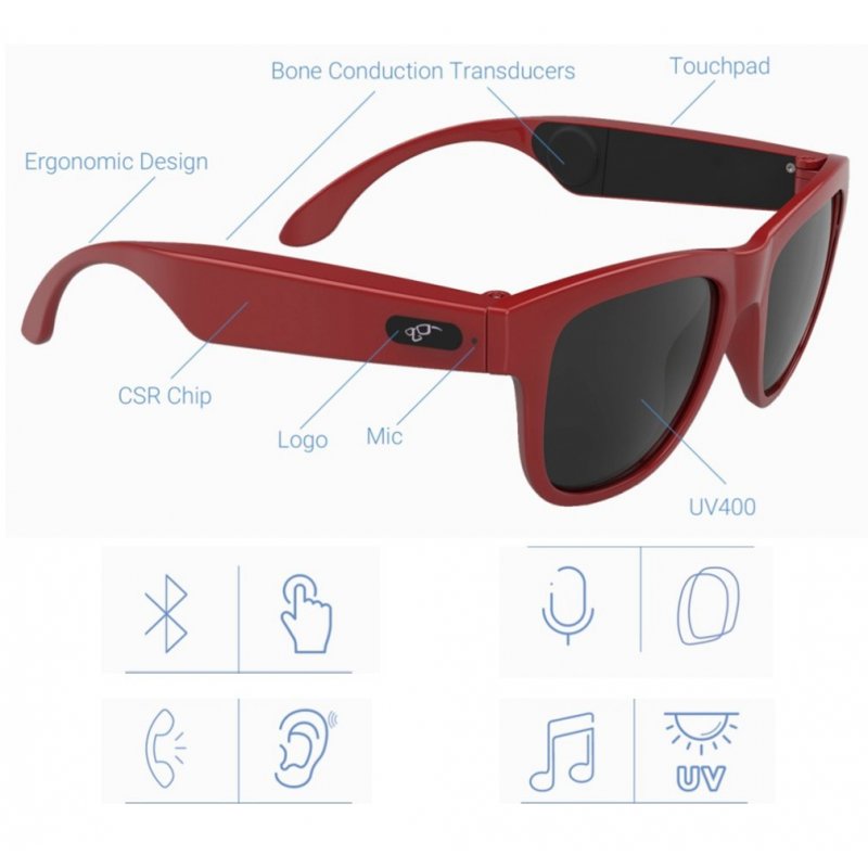 G1 Bone Conduction Music Playing Headset Polarized Glasses Sunglasses 