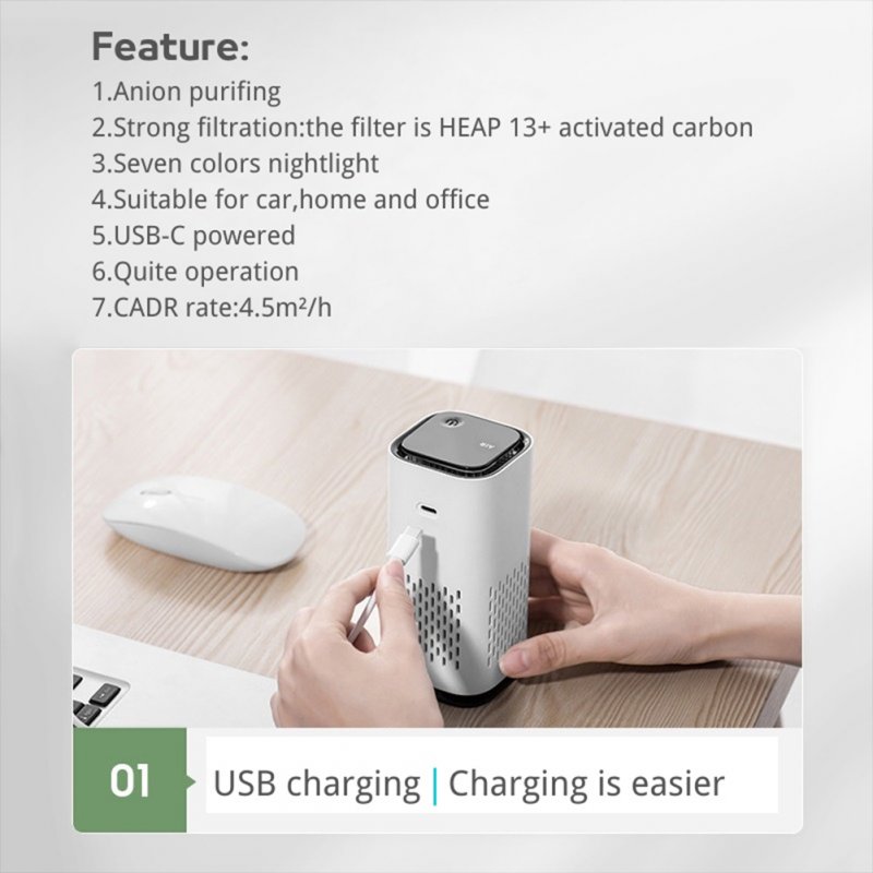 Mini Car  Air  Purifier Smart Home Anion Purifier Negative Ion Filter For Removing Vocs Dust Peculiar Smell Cigarette Smoke 