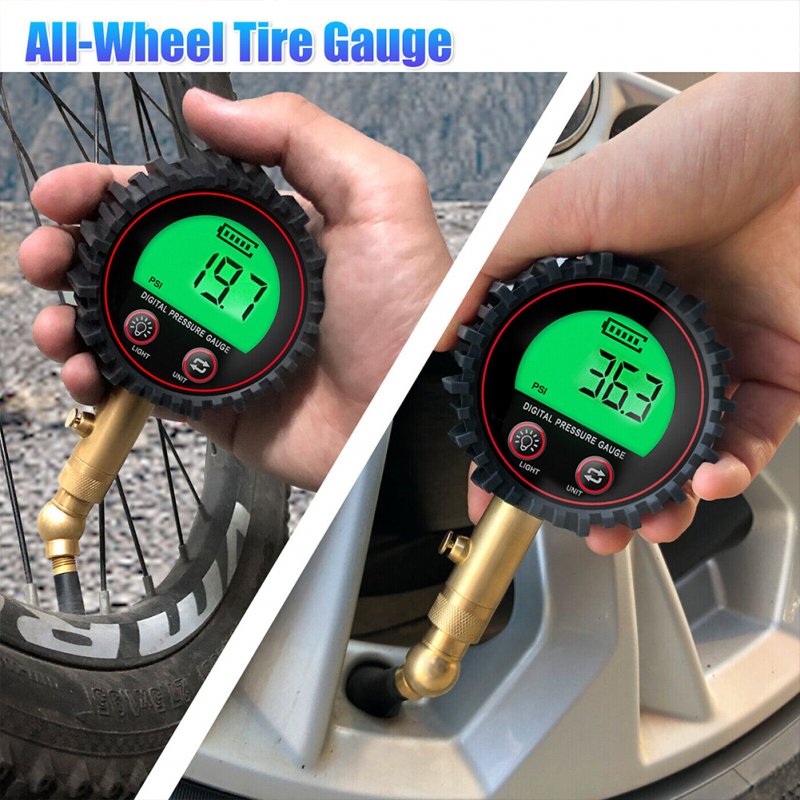 Tire Pressure Gauge 3-255PSI Heavy Duty Backlight LCD Display Digital Air Pressure Gauge For Car Trucks Bikes 