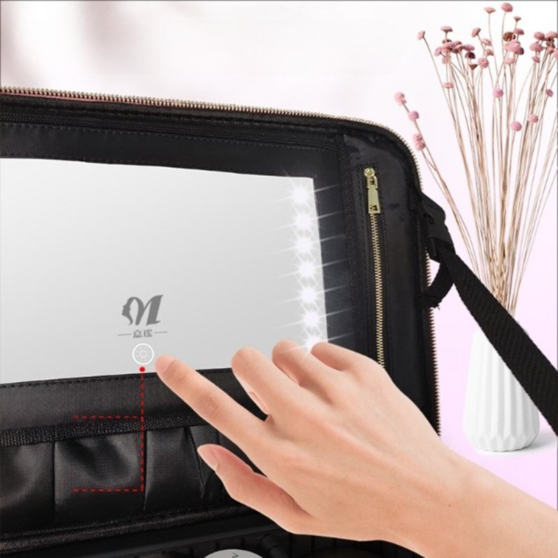 Portable Makeup Bag with Led Lights Mirror Make Up Case Organizer with Adjustable Dividers 