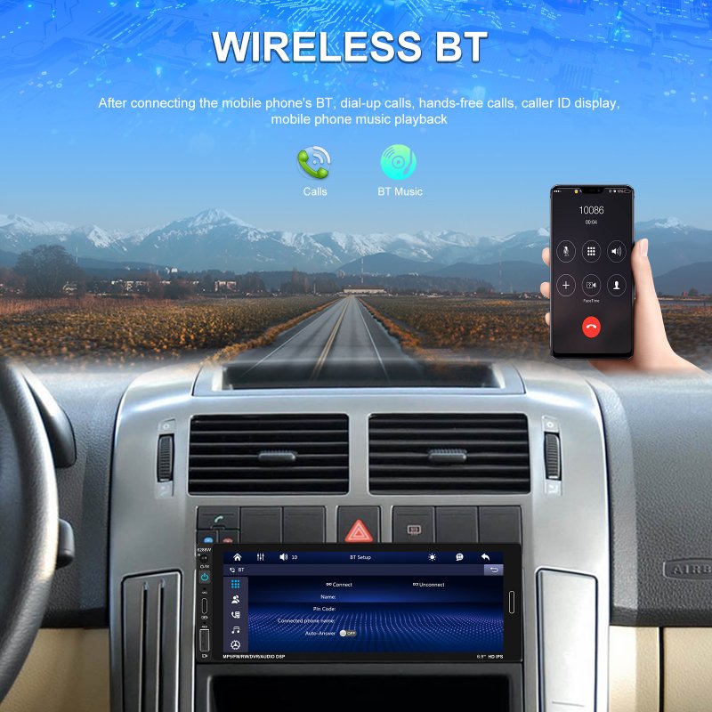 Single DIN Car Stereo Wireless for Carplay Android Auto 6.86-Inch Car Radio Support Mirror Link 