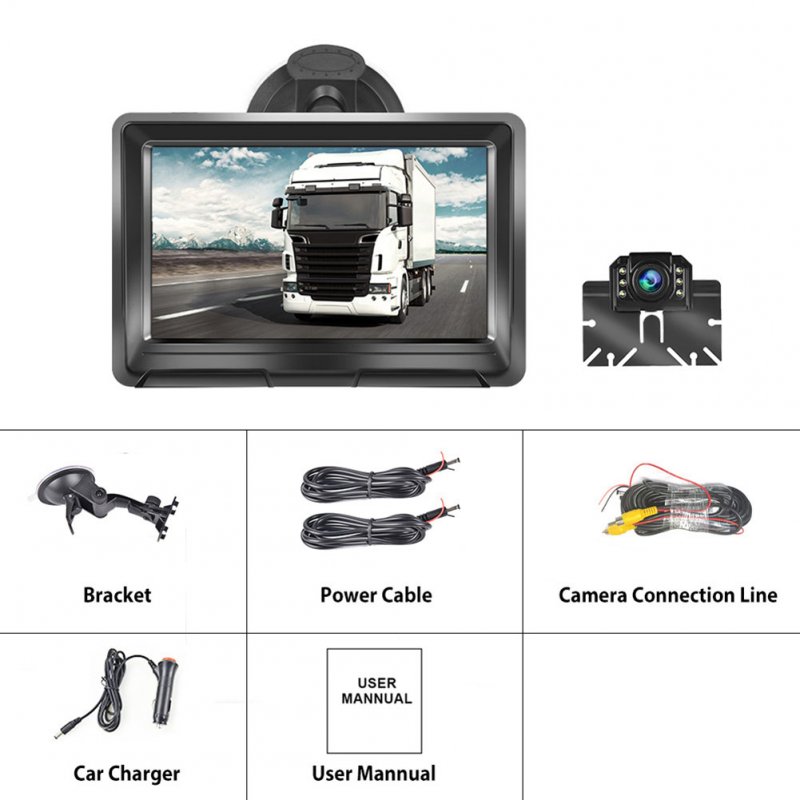Wired HD Reversing Camera with 5 Inch LCD Ahd Monitor License Plate Frame Display 
