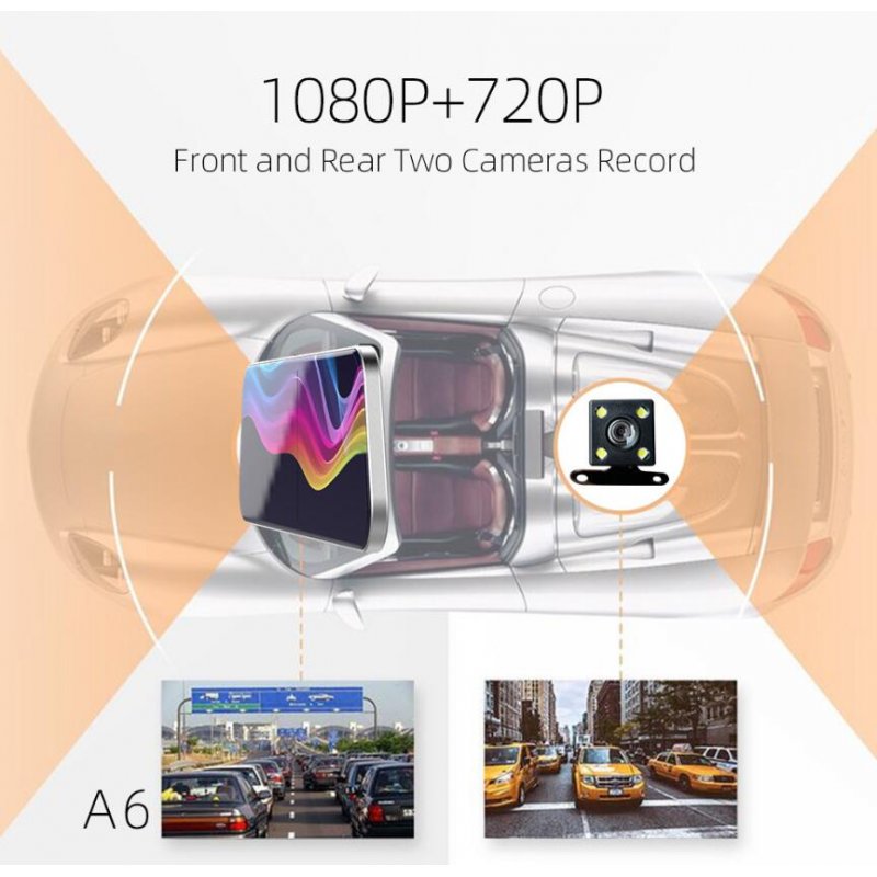 5 Inches IPS Screen Car DVR A6 Rear View Mirror Type 1080P Full HD Night Vision Dash 2 Lens Recorder Dash Cam Rear Camera 