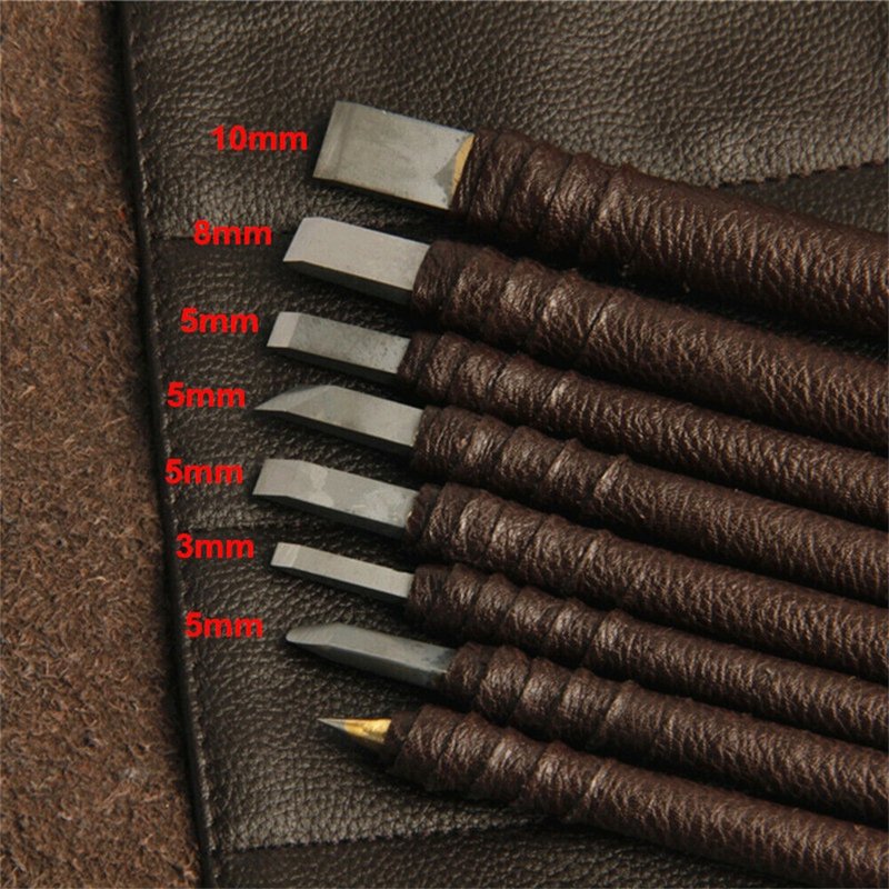 8 PCs Wood Carving Tools Set Stone Seal Craft Engraving Wood Carving Tools Tungsten Steel With Storage Roll Bag 