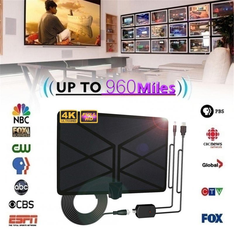 960 Miles TV Aerial Indoor Amplified Digital HDTV Antenna with 4K UHD 1080P DVB-T Freeview TV for Life Local Channels Broadcast 