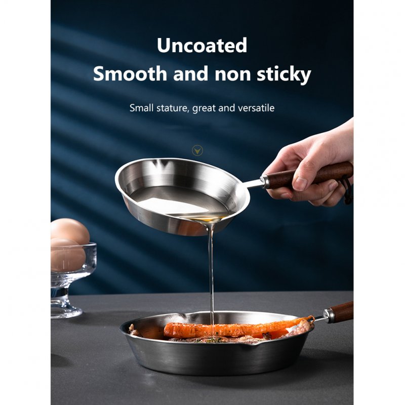Mini Frying Pan Nonstick Skillet With Wooden Handle Stainless Steel Uncoated Fry Pan Induction 