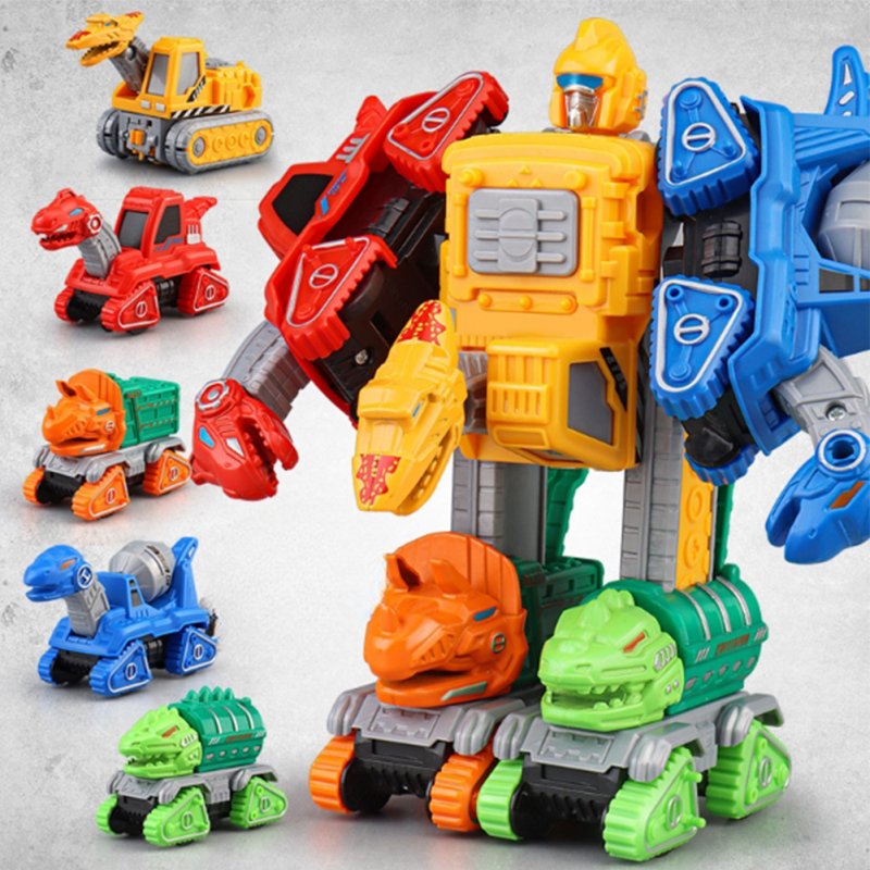 Children Alloy Pull-back Car Cute Dinosaur Engineering Vehicle 5-in-1 Robot Toys For Boys Birthday Gifts 