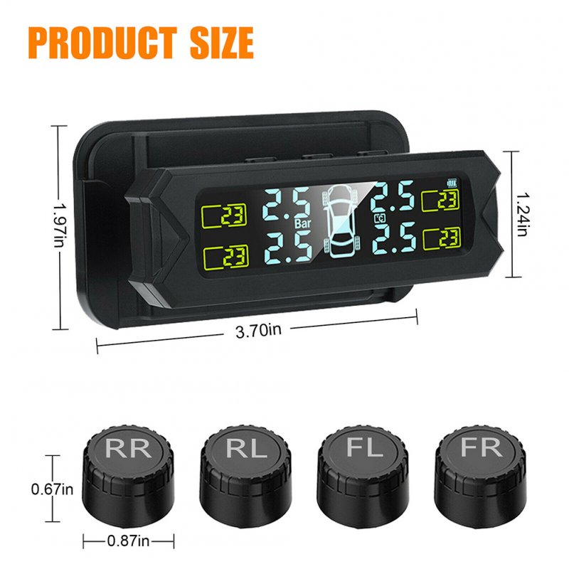 Car Tpms Solar Wireless Tire  Pressure  Monitoring  System Real-time Detection Solar Charging Easy Installation Tire Pressure Monitor 