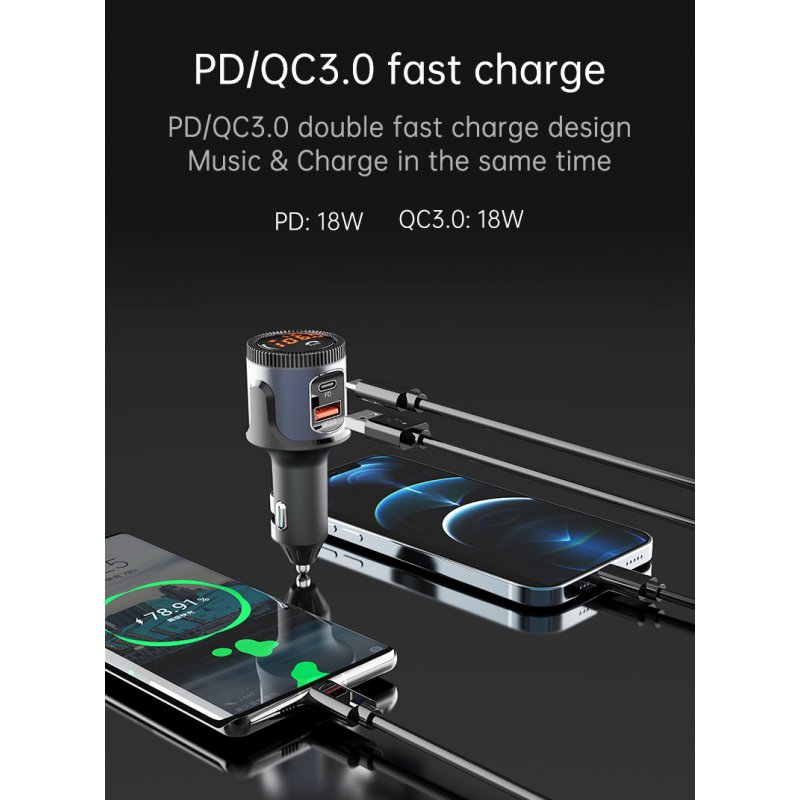 Bc72 Car  Fast  Charging  Head PD Charger QC 3.0 Bluetooth-compatible Hands-free Fm Transmitter 