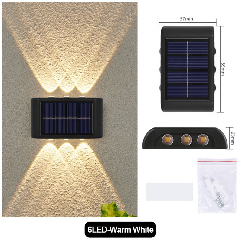 2pcs Solar Led Wall Lamp Waterproof Up Down Glowing Outdoor Sunlight Lamp for Garden Street Balcony Decor 6LED Warm White 