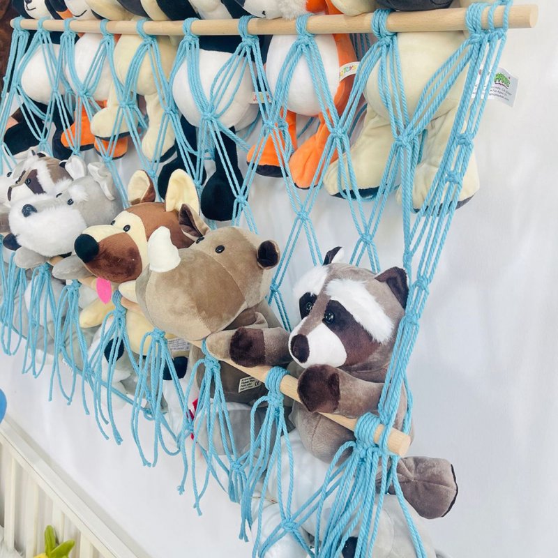Wooden Stuffed Toy Net Hammock Hanging Toy Organizer Mounting Height Adjustable For Nursery Play Room Bedroom Kid's Room 