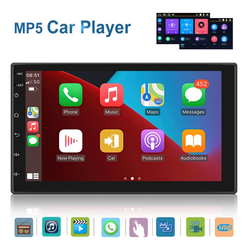 7-inch Car Radio Wired Carplay MP5 Player Universal GPS Bluetooth Touch-control Button with AHD camera