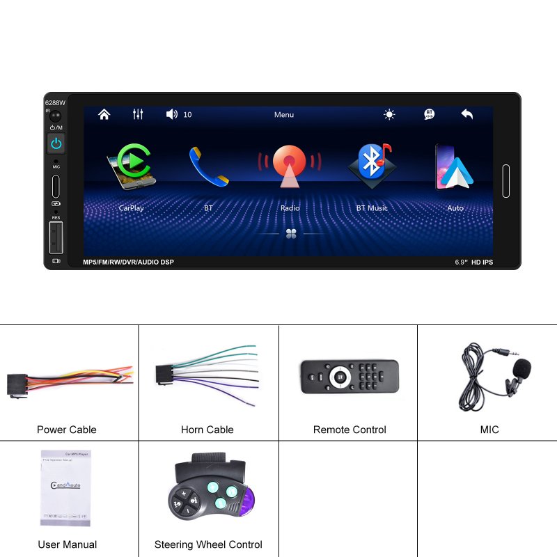 Single DIN Car Stereo Wireless for Carplay Android Auto 6.86-Inch Car Radio Support Mirror Link 