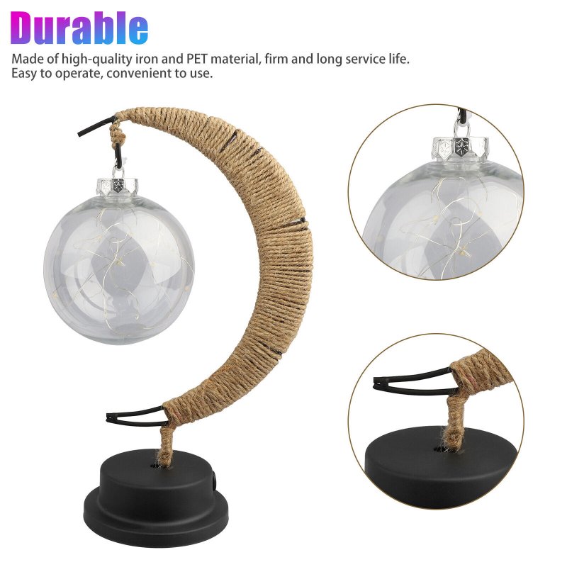 Christmas Lunar Lamp With Jute Twine Super Bright Eye Protection Moon Shape Vintage Style LED Crescent Light Table Lamp 