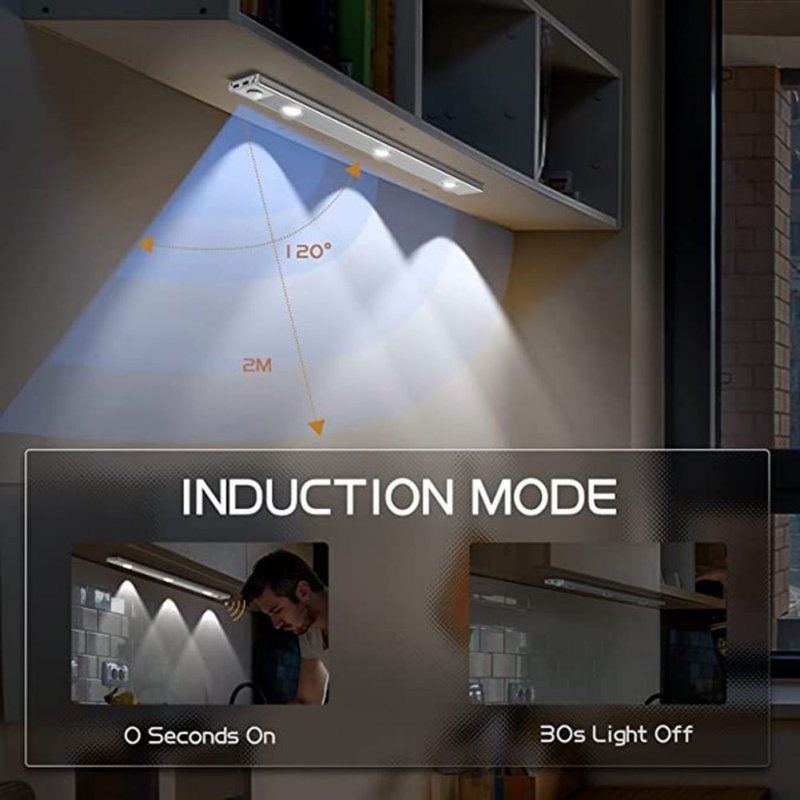 Led Cabinet Light Energy Saving Ultra-thin 3 Modes Adjustable Brightness Intelligent Motion Sensor Lamp Silver 60CM