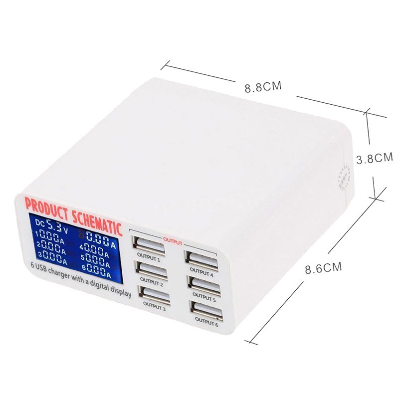 6 Ports USB Charger Travel Charger LCD Digital Display Smart Charging Station Multi-Port USB Charging Plug 