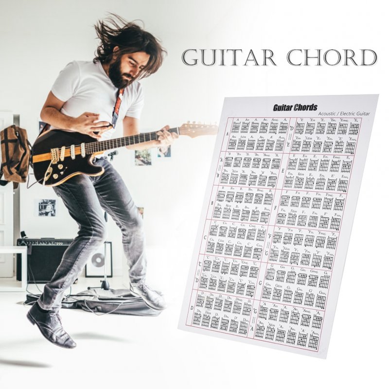 Acoustic / Electric Guitar Chord & Scale Chart Poster Tool Lessons Music Learning Aid Reference Tabs Chart 40*60cm (16x24inch)_Guitar version