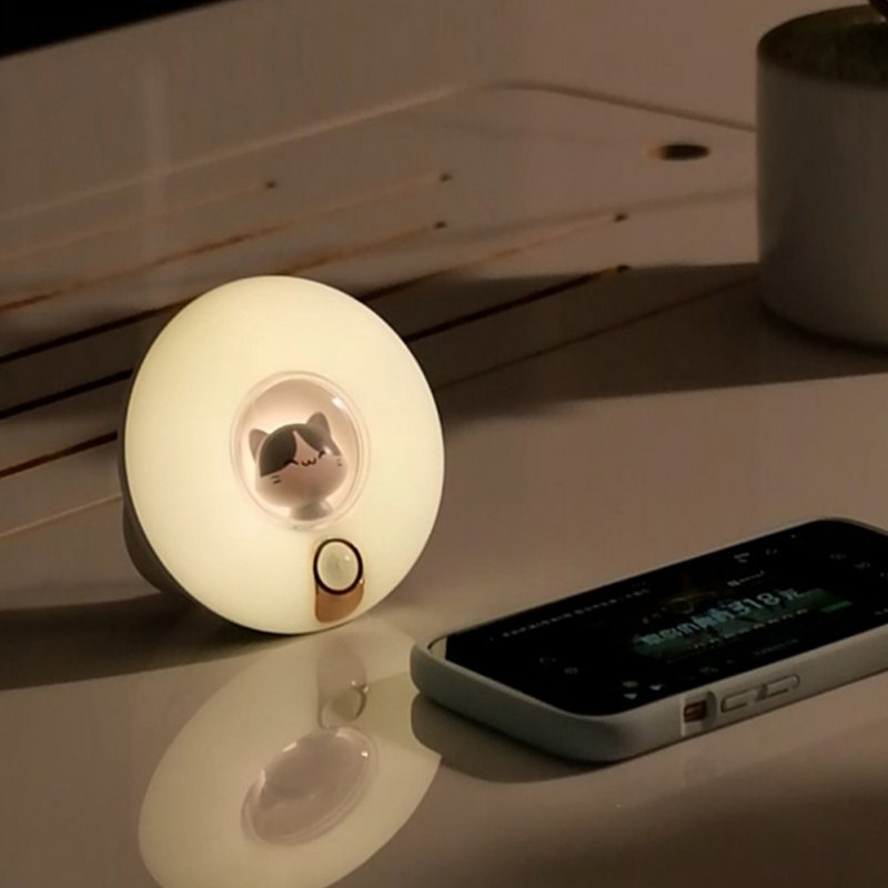 Donut Kitten Led Night Light Usb Rechargeable Motion Sensor Bedroom Bedside Table Lamp 