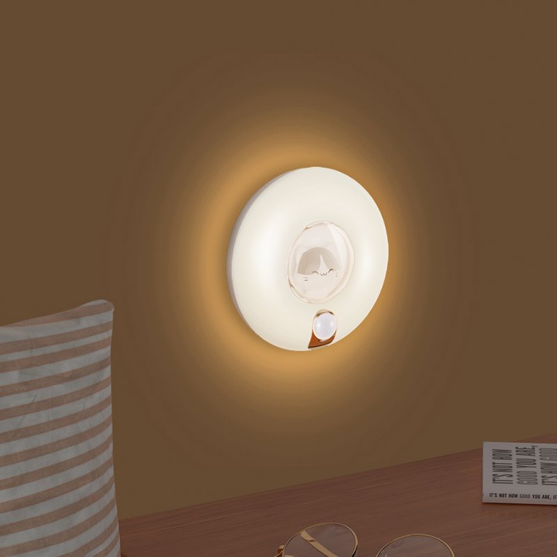 Donut Kitten Led Night Light Usb Rechargeable Motion Sensor Bedroom Bedside Table Lamp 
