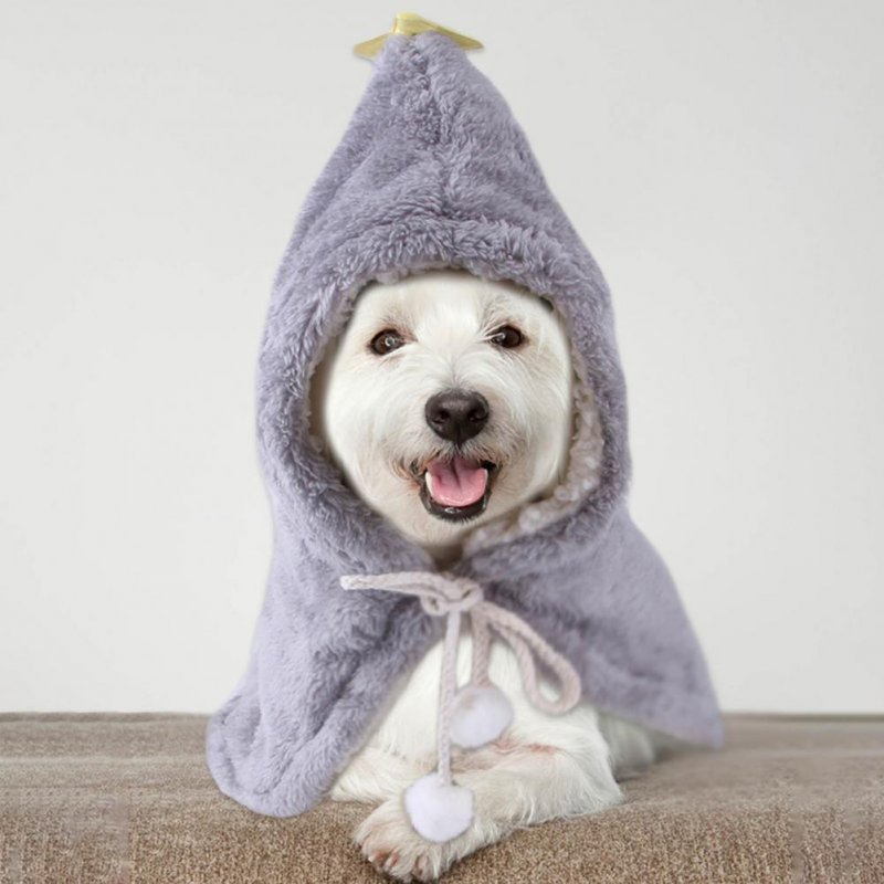 Pet Dog Cat Winter Warm Star Cloak Thickened Drawstring Design Pet Hooded Clothes Large Grey