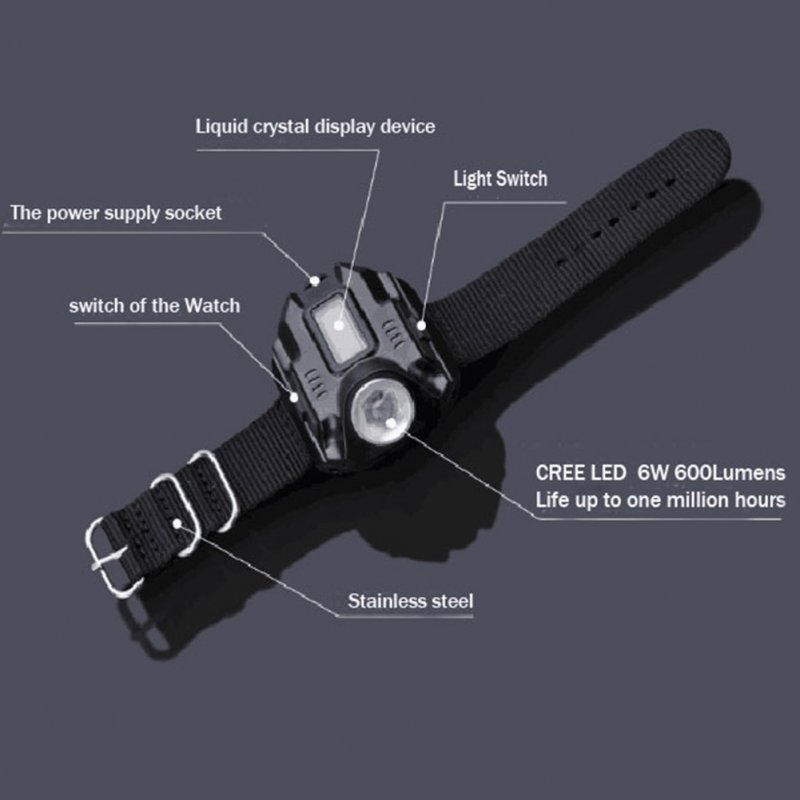 Portable Wrist Light Flashlight Torch Adjustable Wrist Strap With Led Watch For Camping Mountaineering Night Riding 