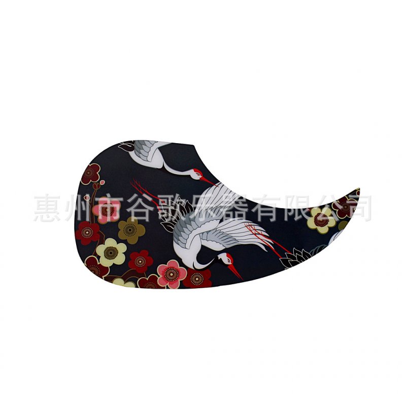 Universal Folk Acoustic Guitar Pickguard Comma Pick Guard Sticker with 2-Crane Pattern Photo Color