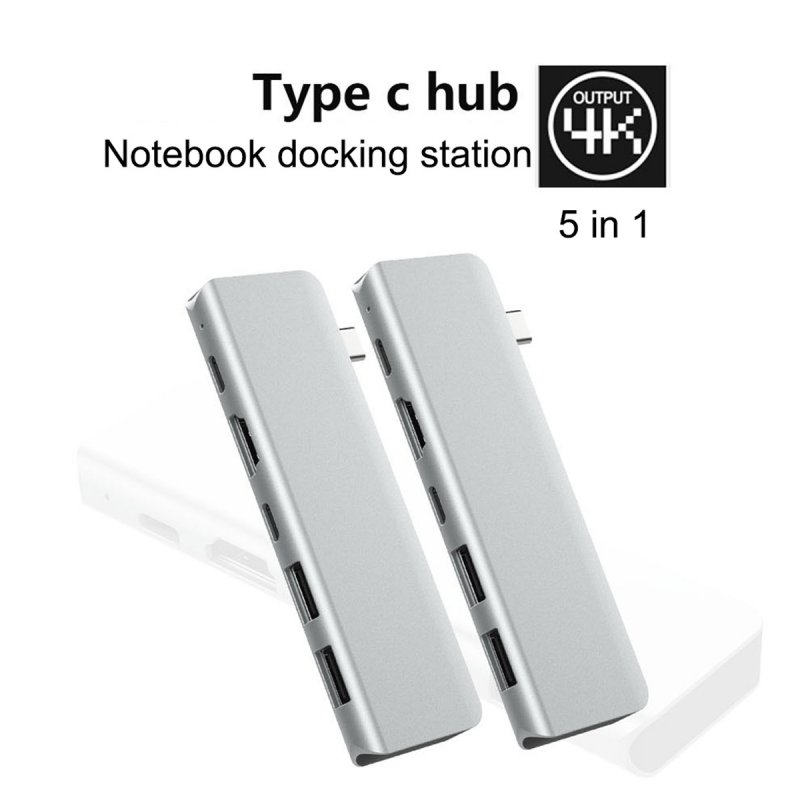 5-in-1 USB HUB Type-C to HDMI 2USB 3.0 PD Charging Type C Power Adapter Multi Ports Splitter Dock 