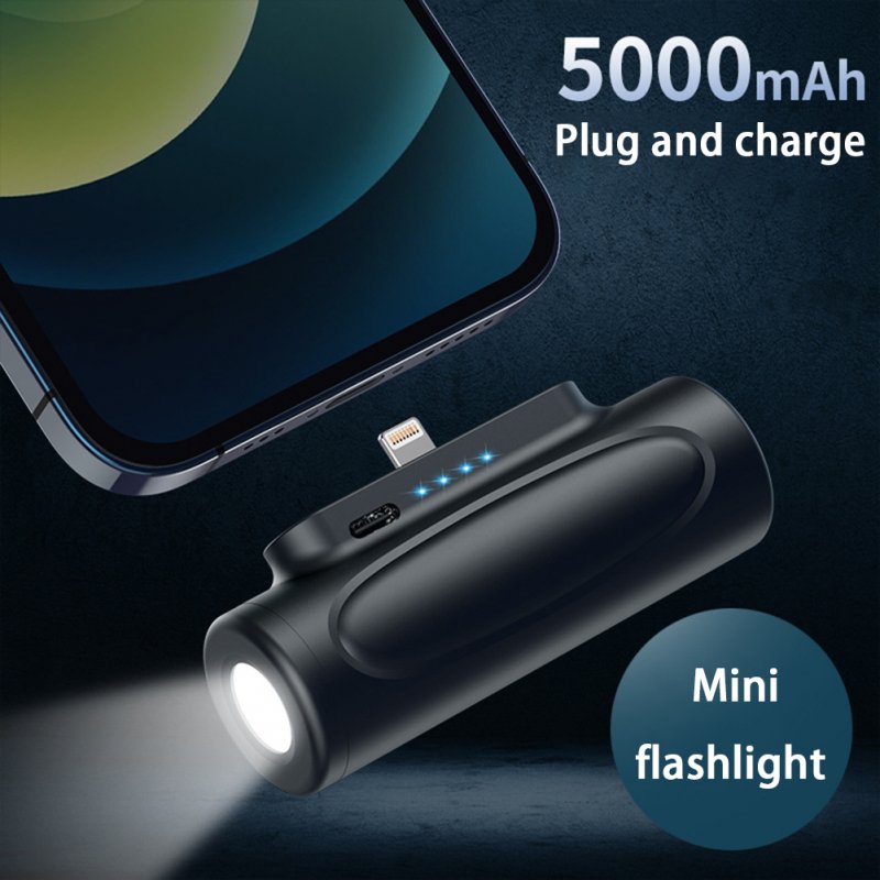 Mini 5000mah Pocket Power Bank with Led Flashlight Wireless Portable Fast Charging Emergency Black for IOS