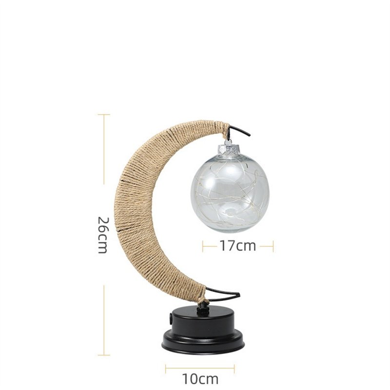 Christmas Lunar Lamp With Jute Twine Super Bright Eye Protection Moon Shape Vintage Style LED Crescent Light Table Lamp 