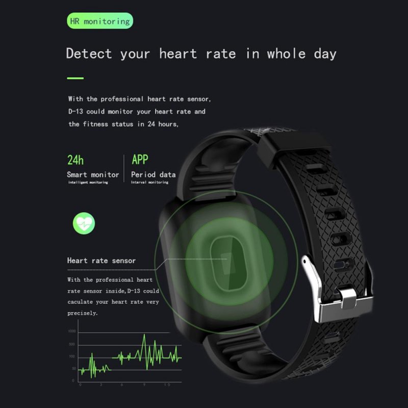 D13 Smartwatch Heart Rate Blood Pressure Monitor Tracker Fitness Watch Smart Wristband Sport for Android iOS 