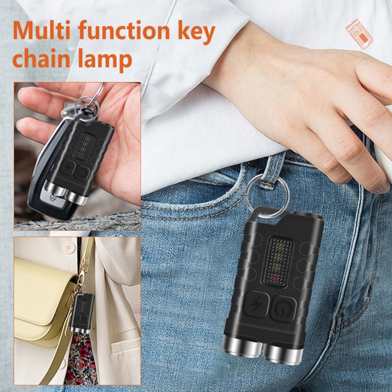 Portable Led Mini Flashlight with Side Light 900 Lumens USB Charging Torch Outdoor Emergency Lighting Tool V3 Black