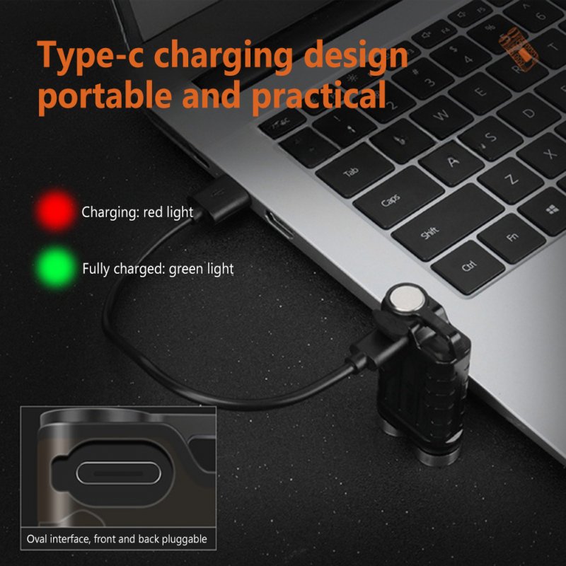 Portable Led Mini Flashlight with Side Light 900 Lumens USB Charging Torch Outdoor Emergency Lighting Tool V3 Black