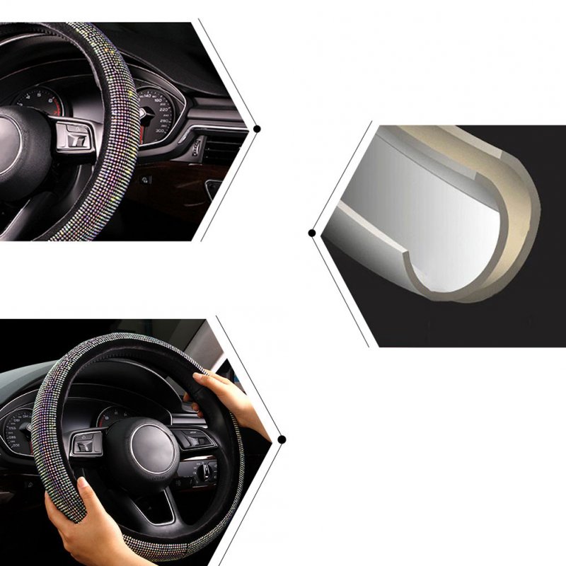 Full Crystal Steering Wheel Cover Rhinestone Diamond Car Steering Wheel Covers Car Styling Auto Accessories Set Silver Diamond