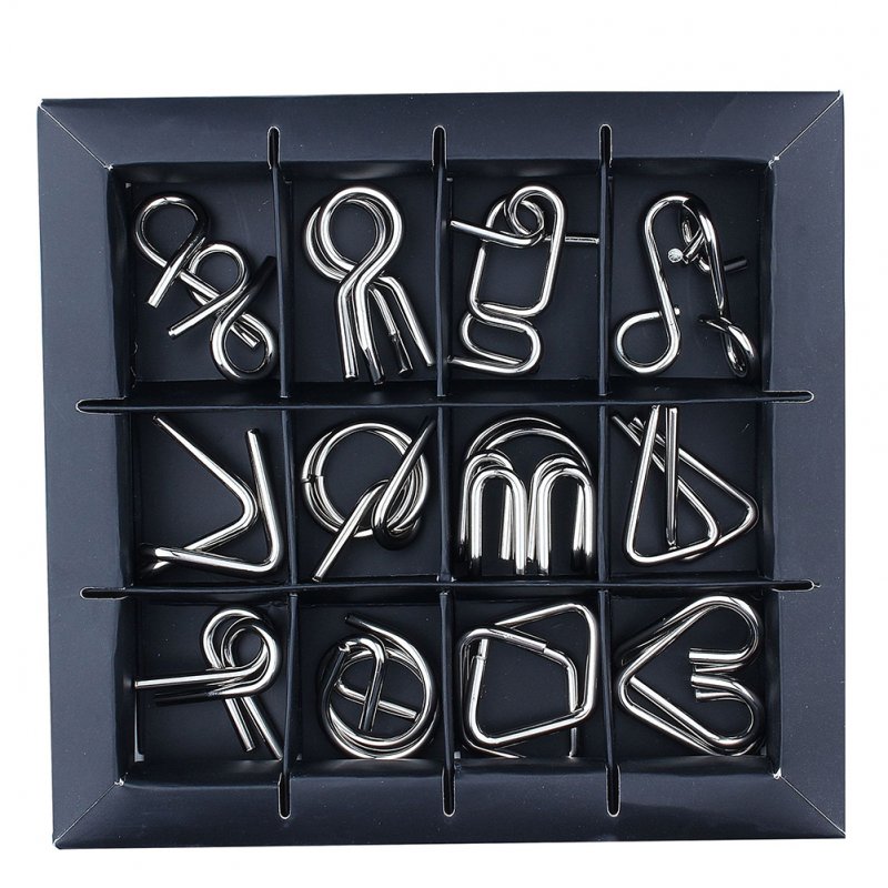 12pcs Children Intellectual Buckle Toys Set Metal Puzzle Brain Teaser Stress Reliever Toys For Birthday Gifts 