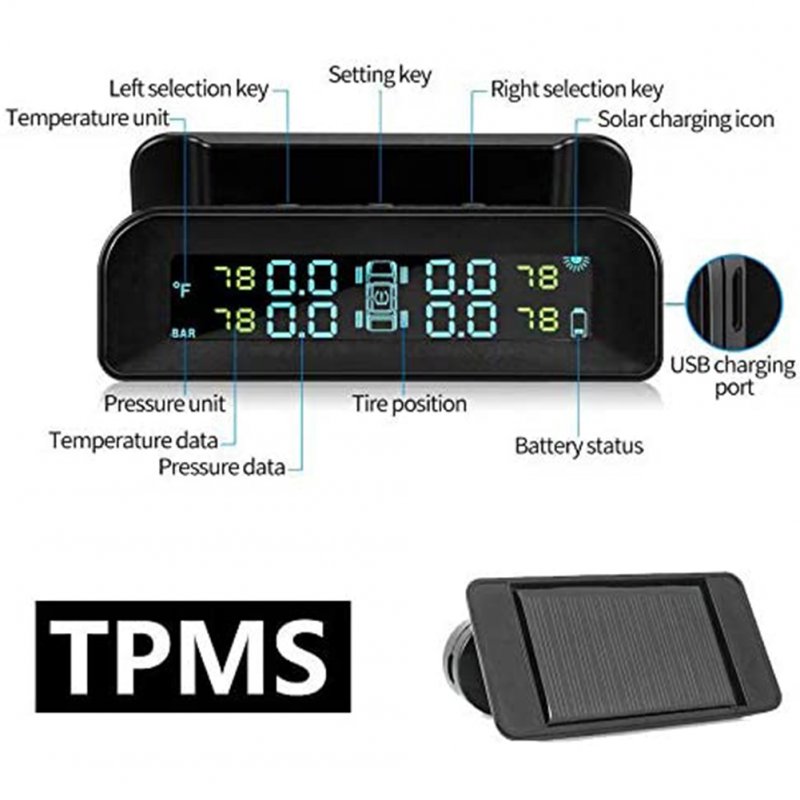 Ip67 Waterproof Tire  Pressure  Monitor Tpms Tire Pressure Monitoring System With Temperature Pressure Lcd Display Auto Alarm Real-time Monitoring 