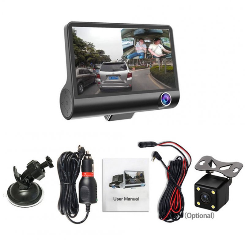 4.0-inch 1080p Hd Car  Dash  Cam H35 Hidden Ultra Wide Angle 3 Lens Night Vision Driving Recorder Waterproof Rear Camera Parking Monitor 