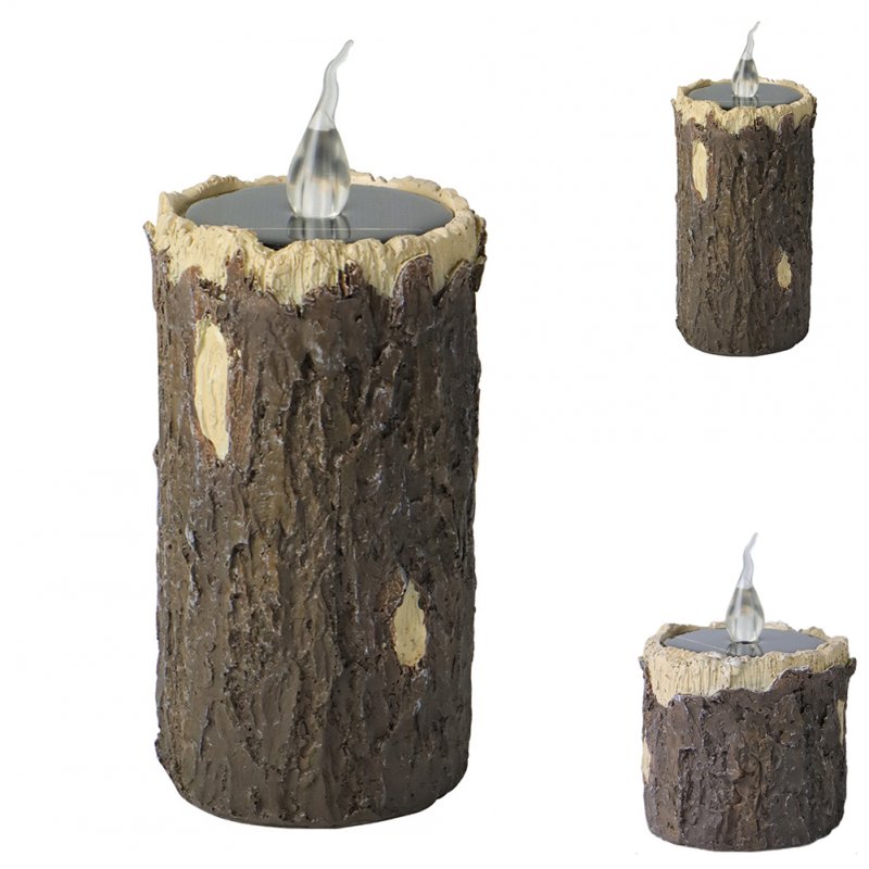 Solar LED Tree Stump Light With Solar Panel Auto On/off Waterproof Flameless Dropless Candle Lamps For Party Christmas Home Decor 