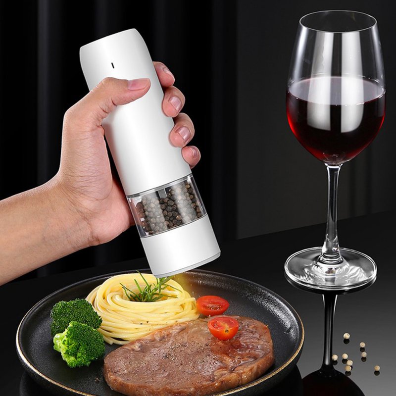Stainless Steel Usb Rechargeable Electric Pepper Grinder, Led Warm Color Lights 6 Adjustable Thickness, One-button Control Grinding Tool 